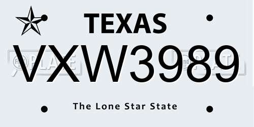 VXW3989 Texas License Plate