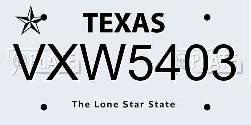 VXW5403 Texas License Plate