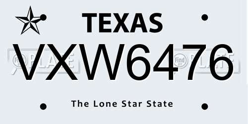 VXW6476 Texas License Plate