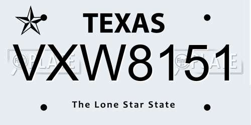 VXW8151 Texas License Plate