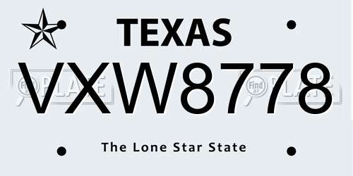 VXW8778 Texas License Plate