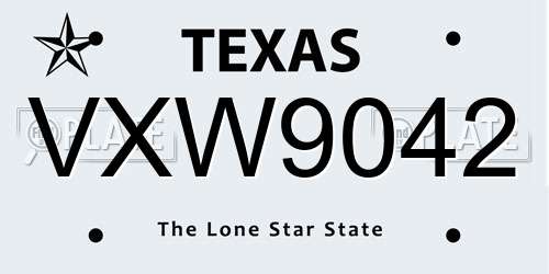 VXW9042 Texas License Plate