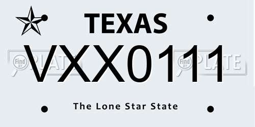 VXX0111 Texas License Plate