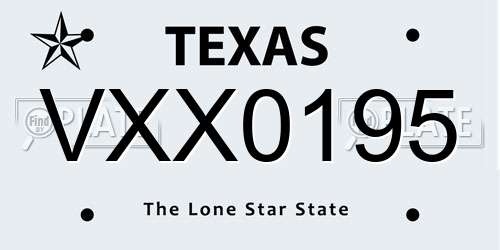 VXX0195 Texas License Plate