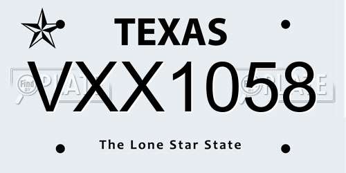 VXX1058 Texas License Plate