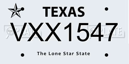 VXX1547 Texas License Plate