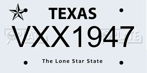 VXX1947 Texas License Plate