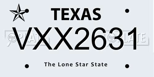 VXX2631 Texas License Plate