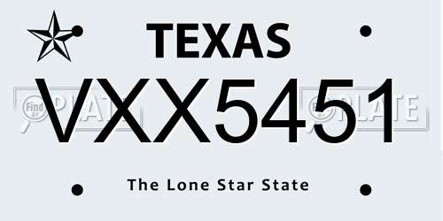 VXX5451 Texas License Plate