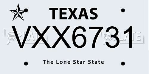 VXX6731 Texas License Plate