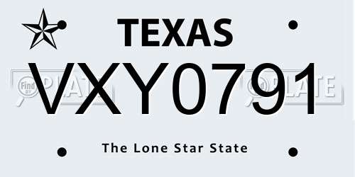 VXY0791 Texas License Plate