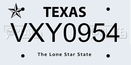 VXY0954 Texas License Plate