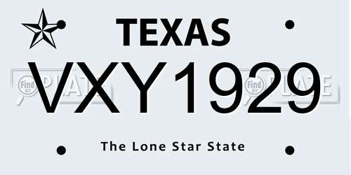 VXY1929 Texas License Plate
