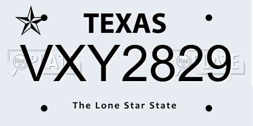 VXY2829 Texas License Plate