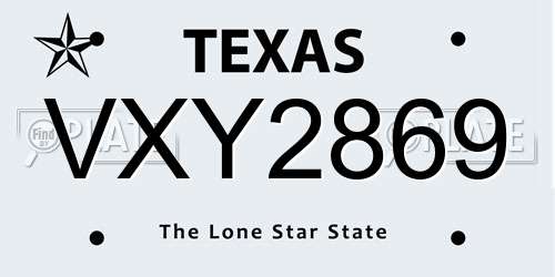 VXY2869 Texas License Plate