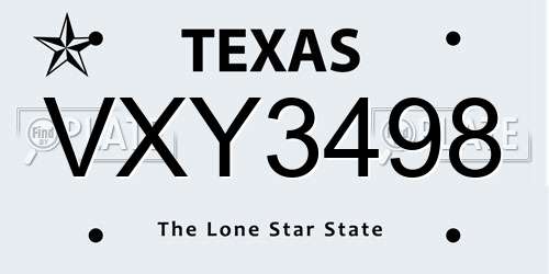 VXY3498 Texas License Plate