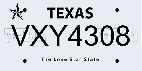 VXY4308 Texas License Plate