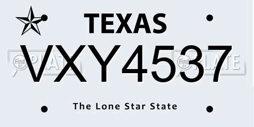 VXY4537 Texas License Plate