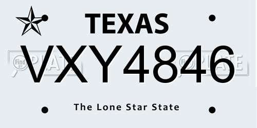 VXY4846 Texas License Plate