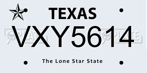 VXY5614 Texas License Plate