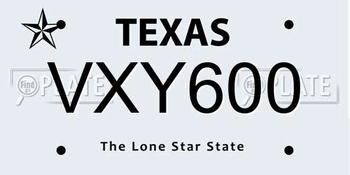 VXY600 Texas License Plate