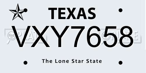VXY7658 Texas License Plate