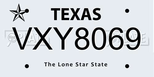 VXY8069 Texas License Plate