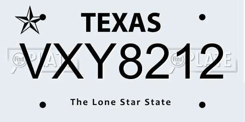 VXY8212 Texas License Plate