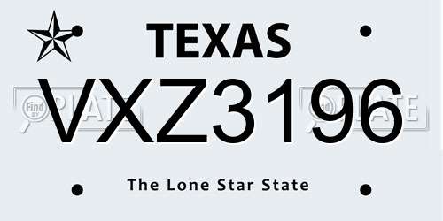 VXZ3196 Texas License Plate
