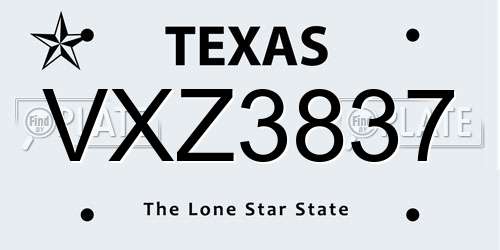 VXZ3837 Texas License Plate