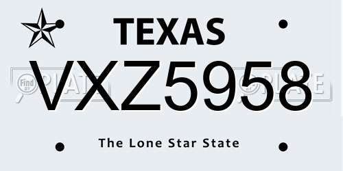 VXZ5958 Texas License Plate