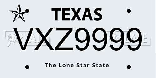 VXZ9999 Texas License Plate