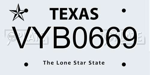 VYB0669 Texas License Plate