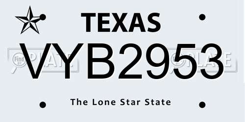 VYB2953 Texas License Plate