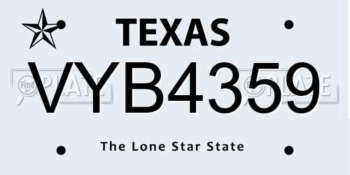 VYB4359 Texas License Plate