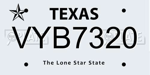 VYB7320 Texas License Plate