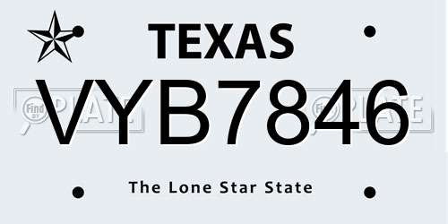 VYB7846 Texas License Plate