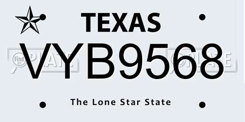 VYB9568 Texas License Plate