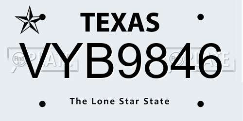 VYB9846 Texas License Plate