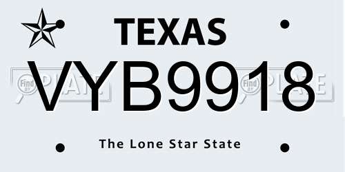 VYB9918 Texas License Plate
