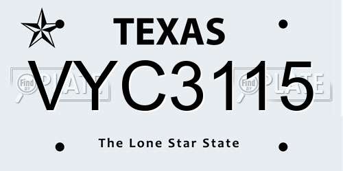 VYC3115 Texas License Plate
