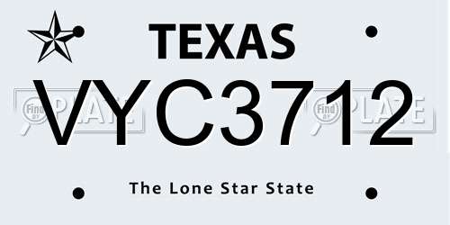 VYC3712 Texas License Plate