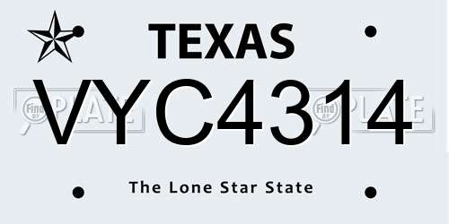 VYC4314 Texas License Plate