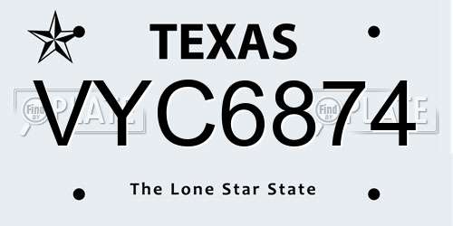 VYC6874 Texas License Plate