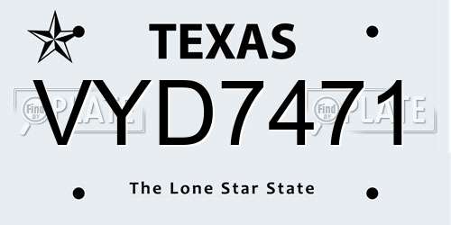 VYD7471 Texas License Plate