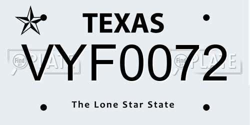 VYF0072 Texas License Plate