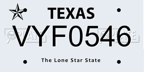 VYF0546 Texas License Plate