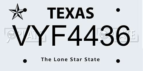 VYF4436 Texas License Plate