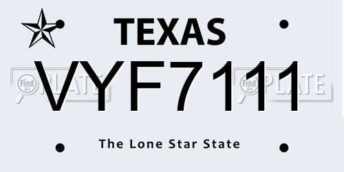 VYF7111 Texas License Plate