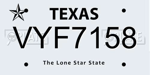 VYF7158 Texas License Plate